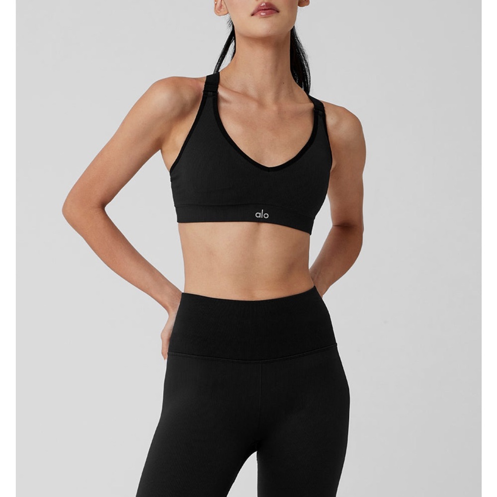 ALO Seamless Ribbed Favorite Black Bra